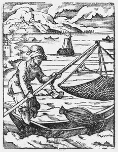 Fiskeren (træsnit) (bw foto)